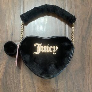 Juicy Couture Black Licorice Fluffy Faux Fur Heart Mini Bag